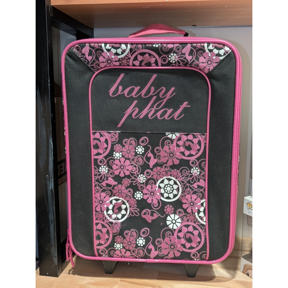 Baby Phat Rolling Luggage Carry On Suitcase Black Pink‎ Floral Y2K E1